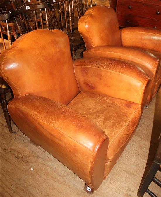 Pair leather club armchairs